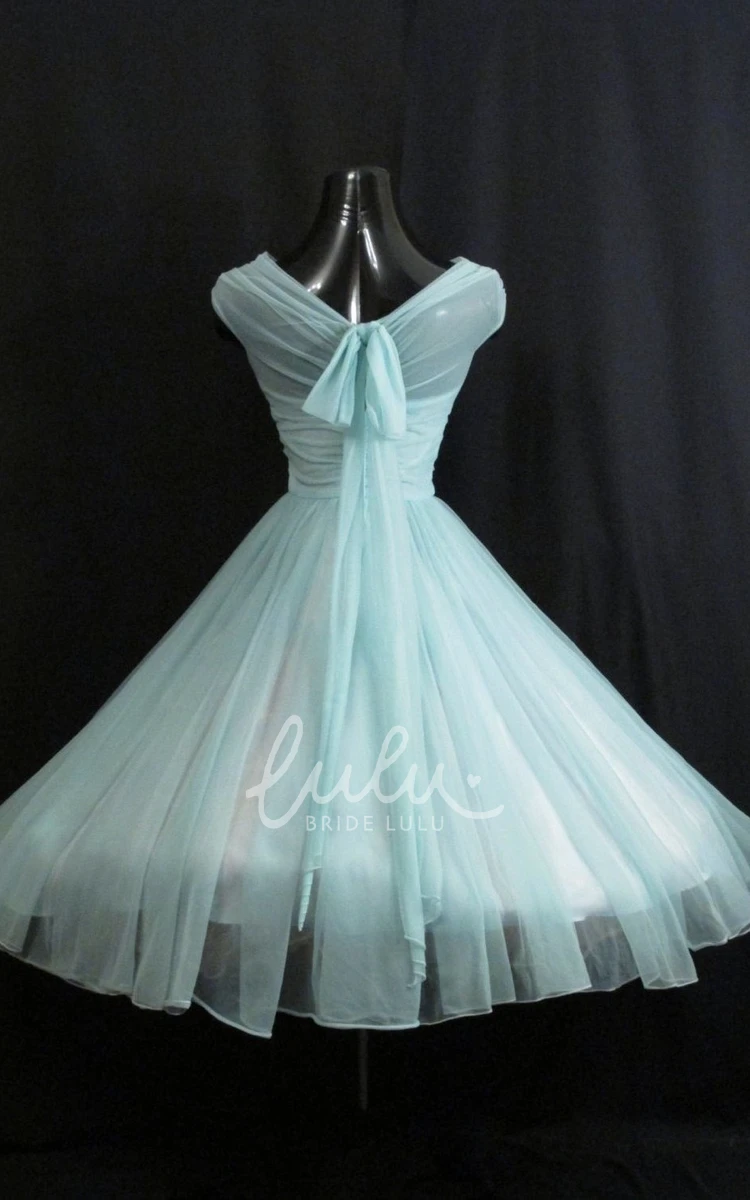 Charming Elegant Teal A-Line V-Neck Empire Waist Chiffon Ball Gown With Bow