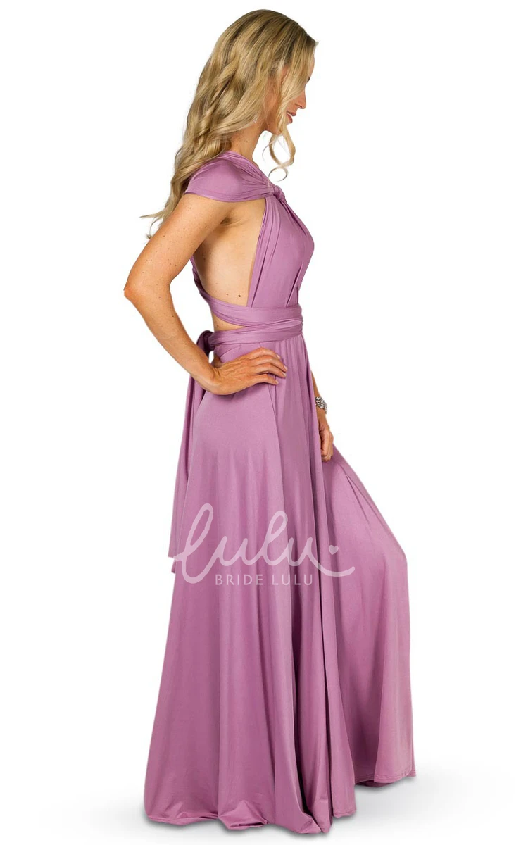 Sleeveless One-Shoulder Jersey Bridesmaid Dress with Bow Convertible Style