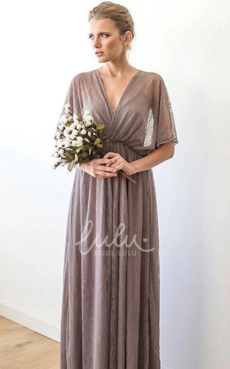 Lace Short Sleeve Formal Dress V-necked & Lined