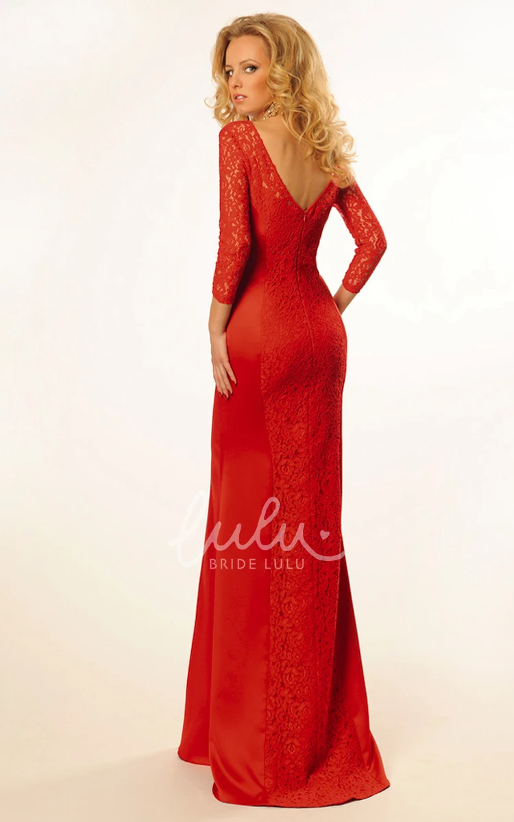 Long-Sleeve Lace Sheath Prom Dress Jewel Neck Floor-Length