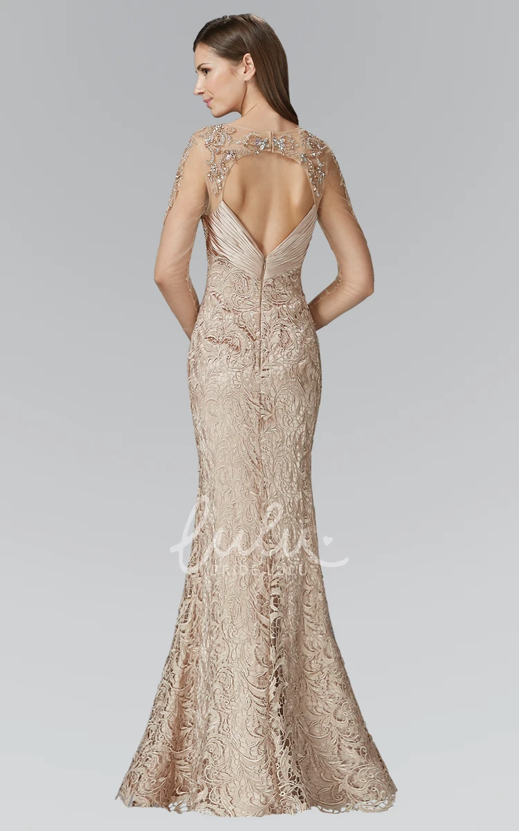 Sheath Lace Beaded Formal Dress with Sweetheart and Long Sleeves