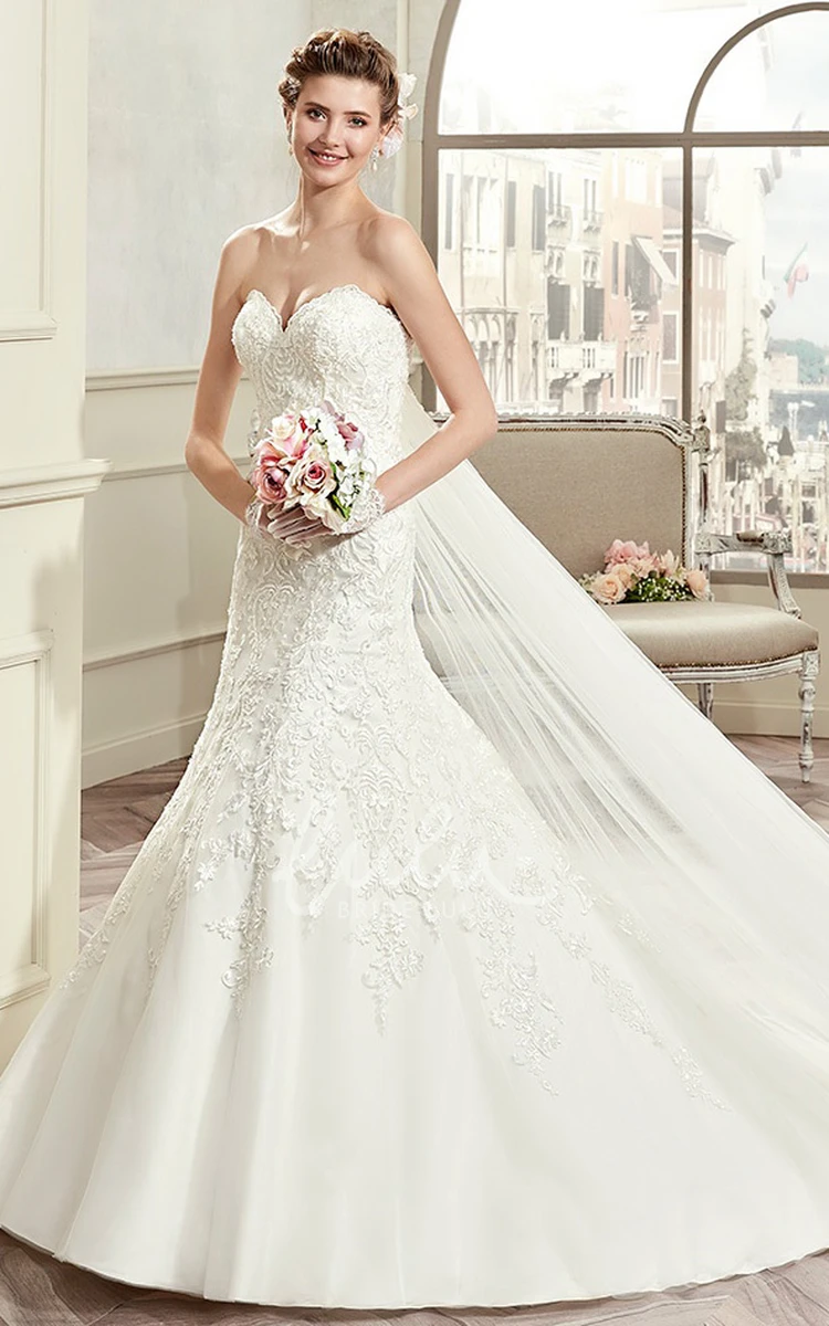 Sheath Wedding Dress with Mermaid Style Sweetheart Detachable Train Flowy