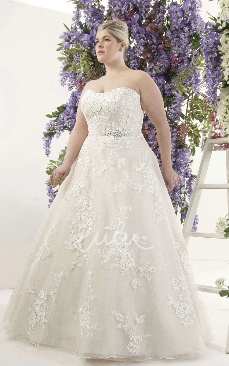 Strapless Lace A-Line Wedding Gown with Corset Back and Sweep Train Chic Strapless Lace A-Line Wedding Dress with Corset Back and Sweep Train