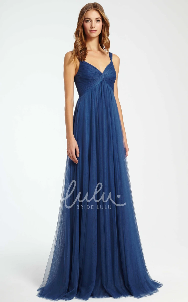Sleeveless Empire Ruched Tulle Bridesmaid Dress with Pleats Elegant Bridesmaid Dress