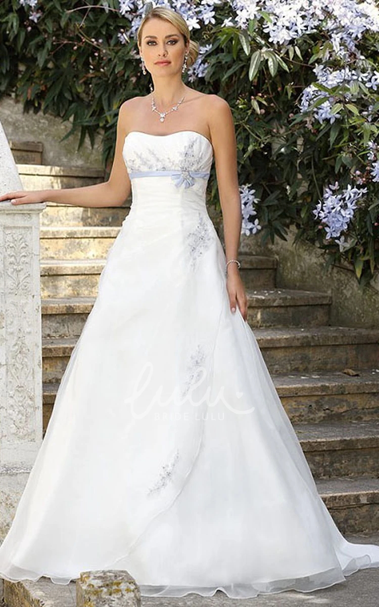 Beaded Chiffon Strapless Wedding Dress with Long Bowed Cape Boho Bridal Gown