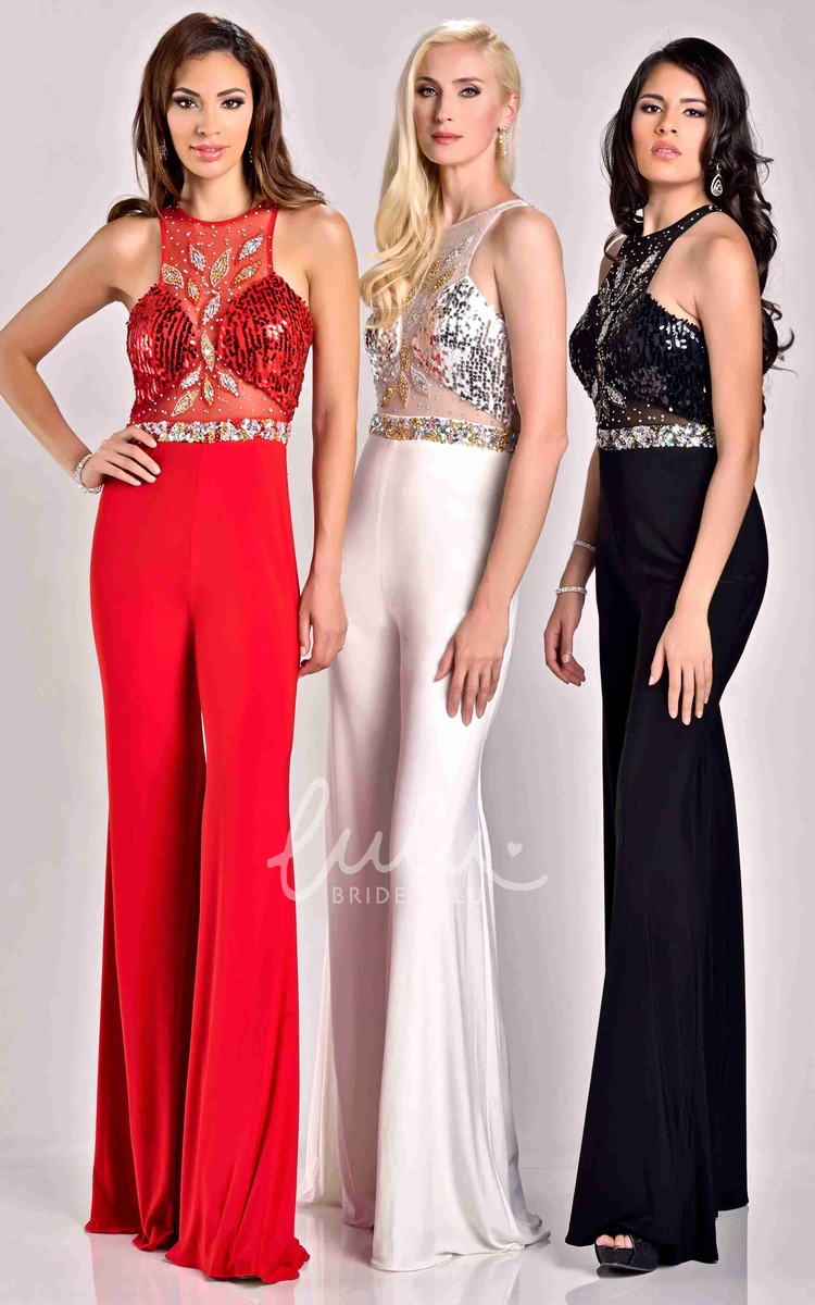 Beaded Bodice Sleeveless Prom Dress with Wide Leg Pant Elegant Women's Formal Wear