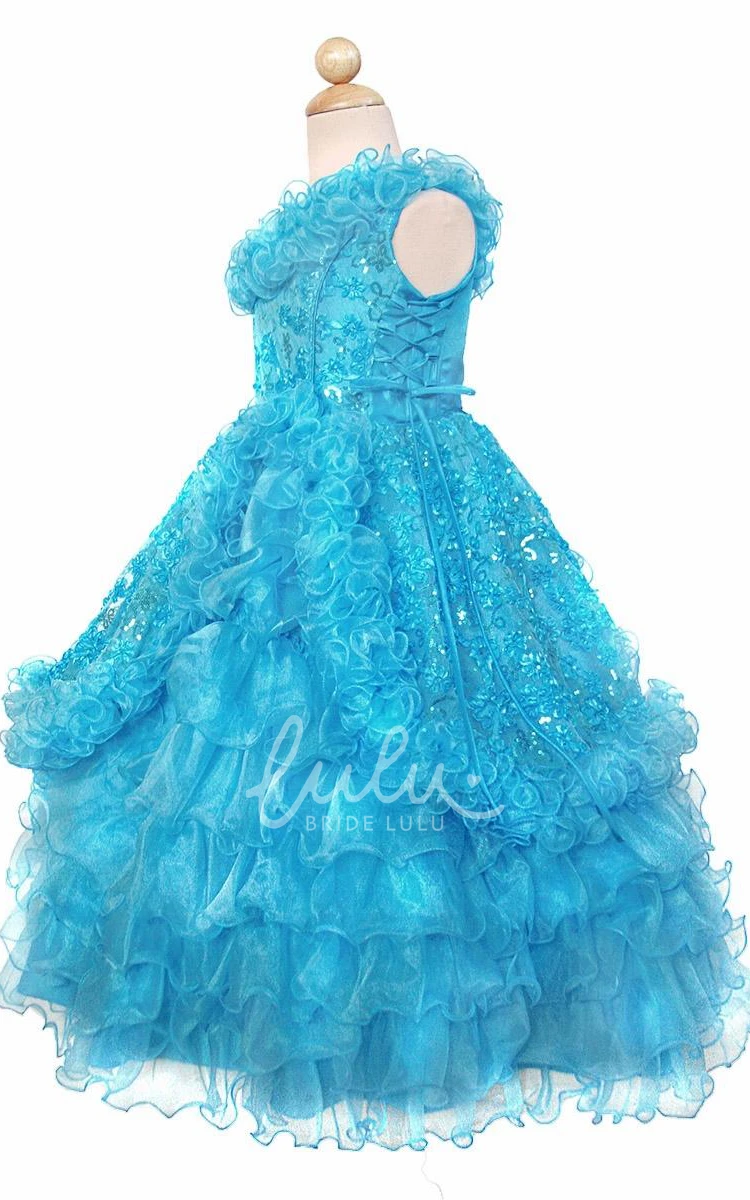 Lace&Sequins Flower Girl Dress with Ruffles and Embroidery Ankle-Length