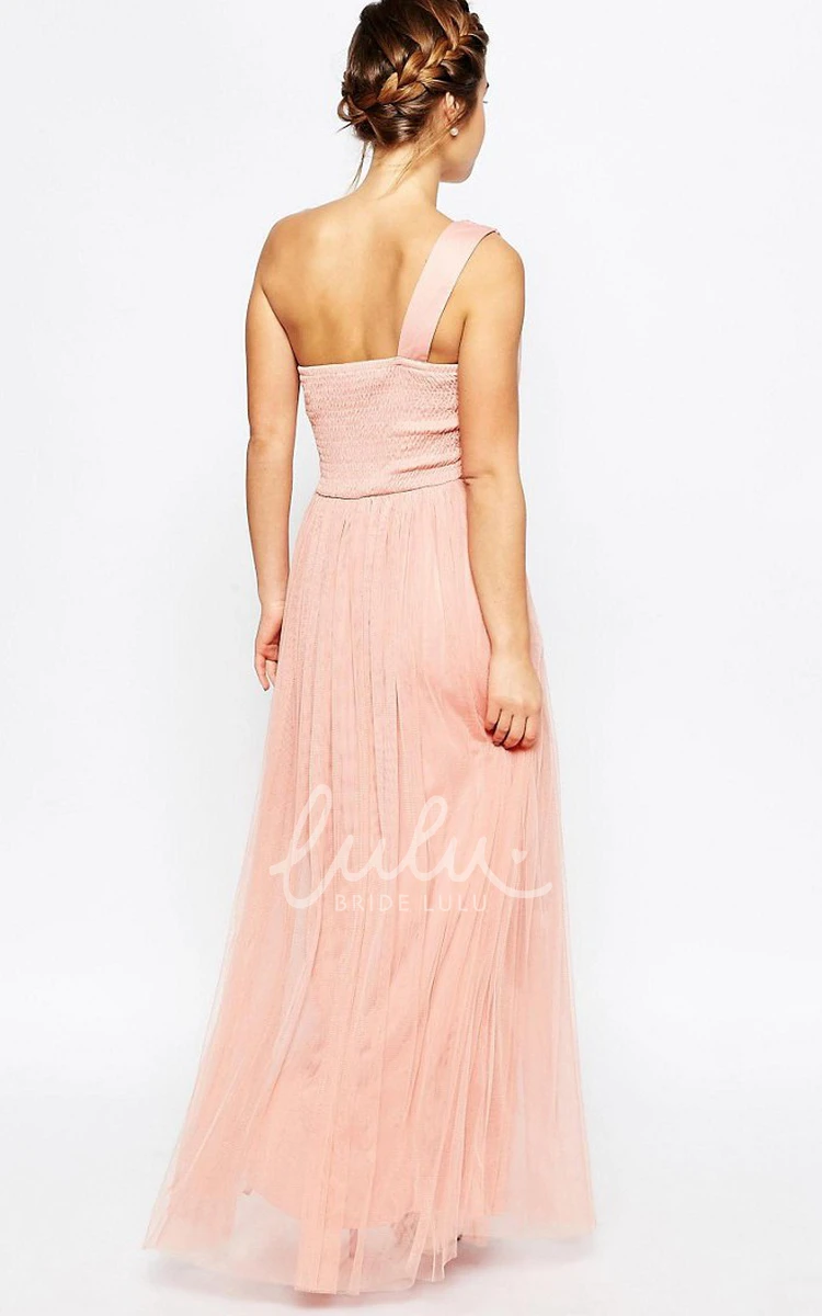 Crystal Tulle One-Shoulder Bridesmaid Dress Sleeveless