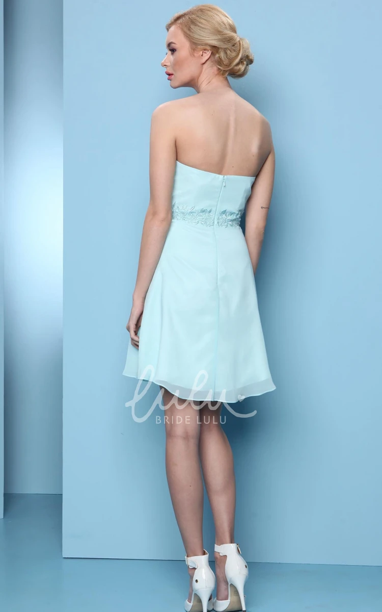 Short Chiffon Bridesmaid Dress with Ruching Embroidery and Sweetheart Neckline