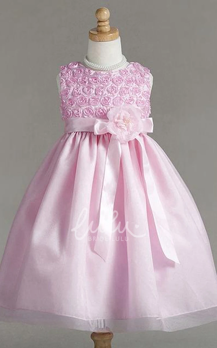 Floral Tulle Tea-Length Flower Girl Dress Bridesmaid Dress