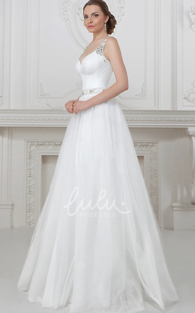 Beaded Tulle Wedding Dress with A-Line Silhouette and Floor-Length Hem Classic Wedding Dress