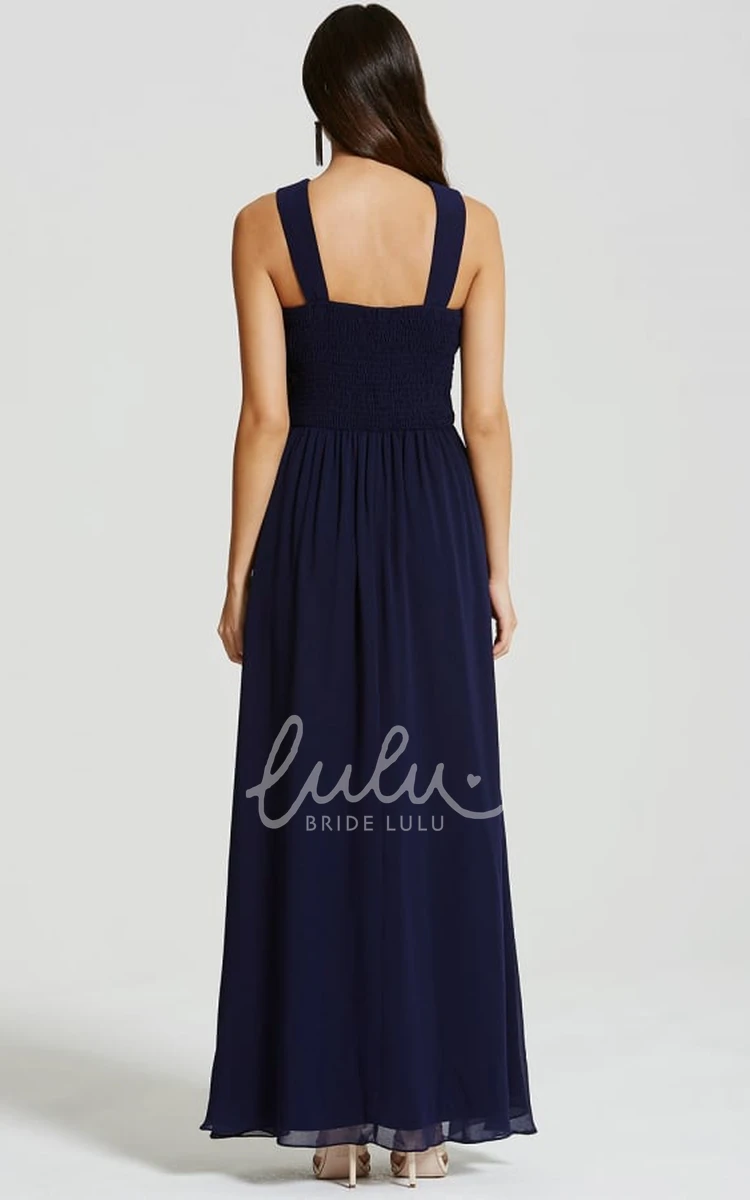 Ankle-Length Strapped Sleeveless Chiffon Bridesmaid Dress with Appliques 2024 Women Elegant