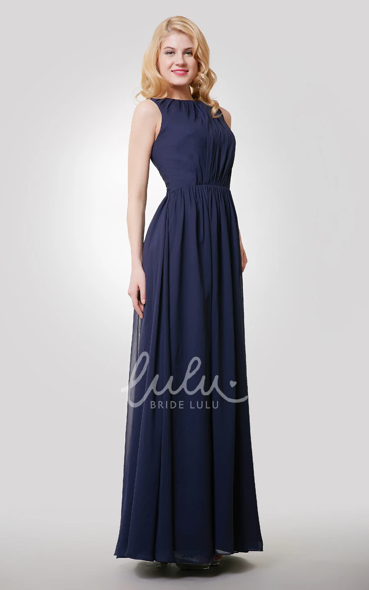 Sleeveless Pleated Chiffon Dress with Keyhole Back Flowy Bridesmaid Dress