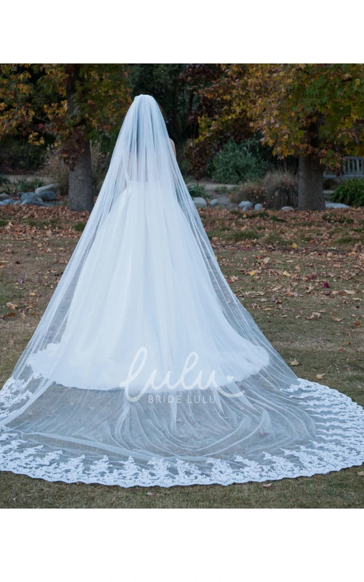 Lace Edge Long Tail Wedding Veil Elegant Bridal Accessory