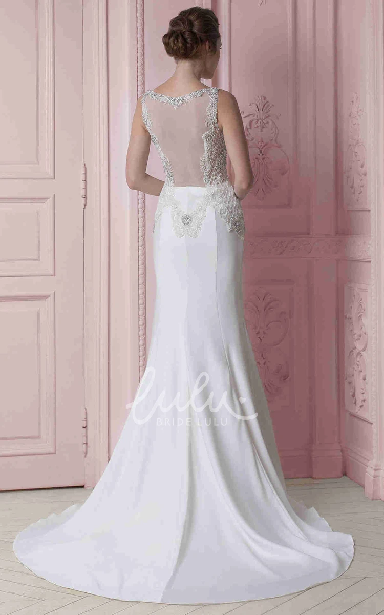 Beaded Sheath V-Neck Wedding Dress Maxi Bridal Gown