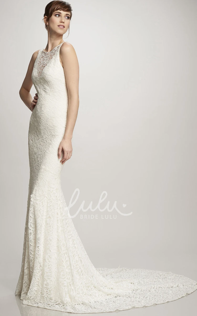 Lace Maxi Wedding Dress with Court Train and V Back Boho Bridal Gown