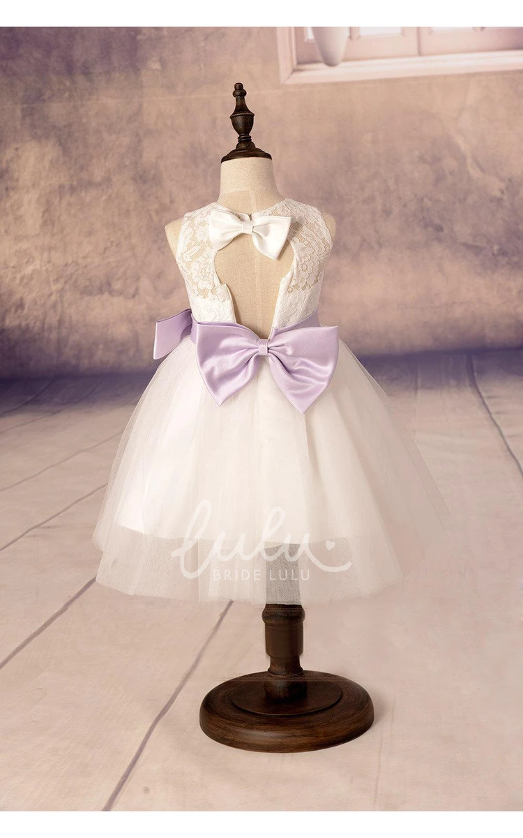 Tulle Flower Girl Dress with Lace Top and Satin Sash