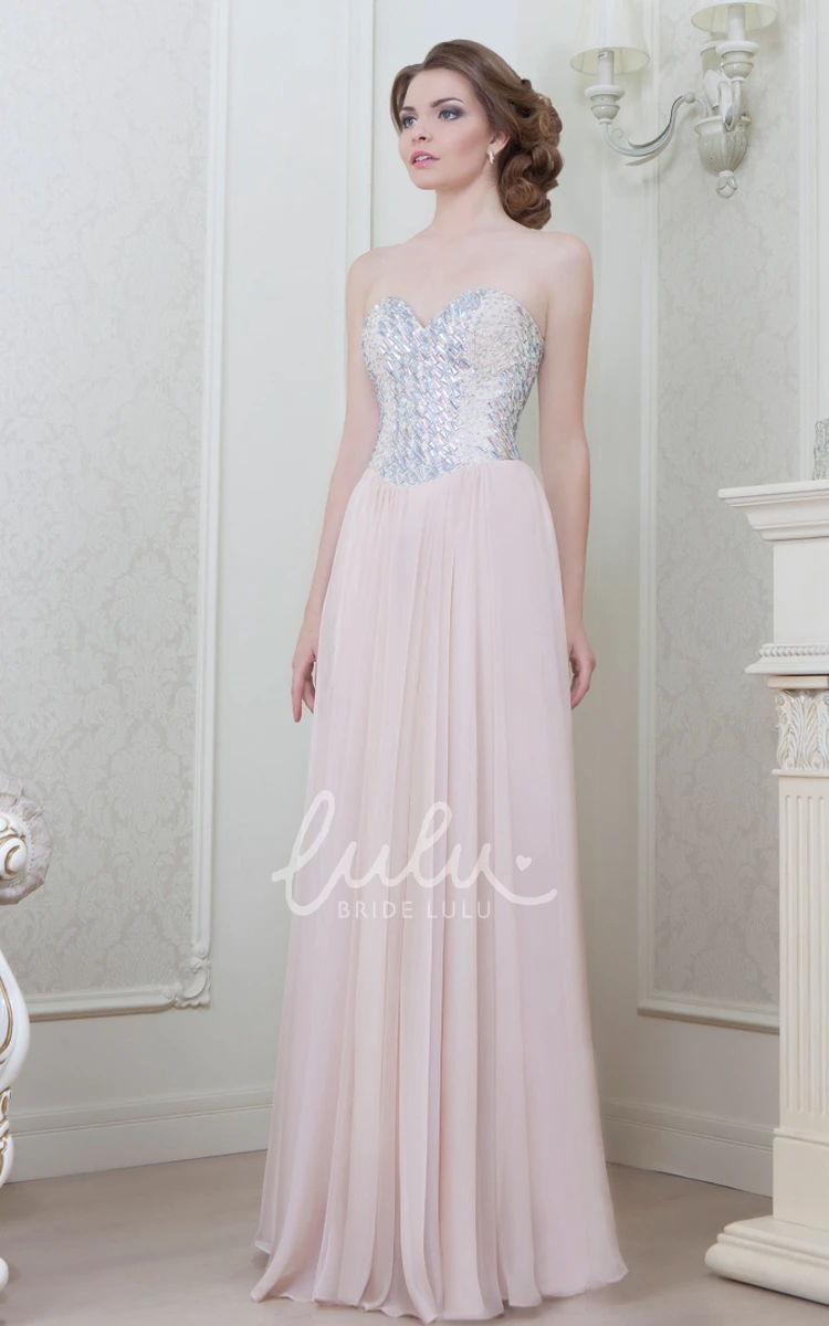 Beaded A-Line Chiffon Evening Dress Sweetheart Floor-Length Pleats