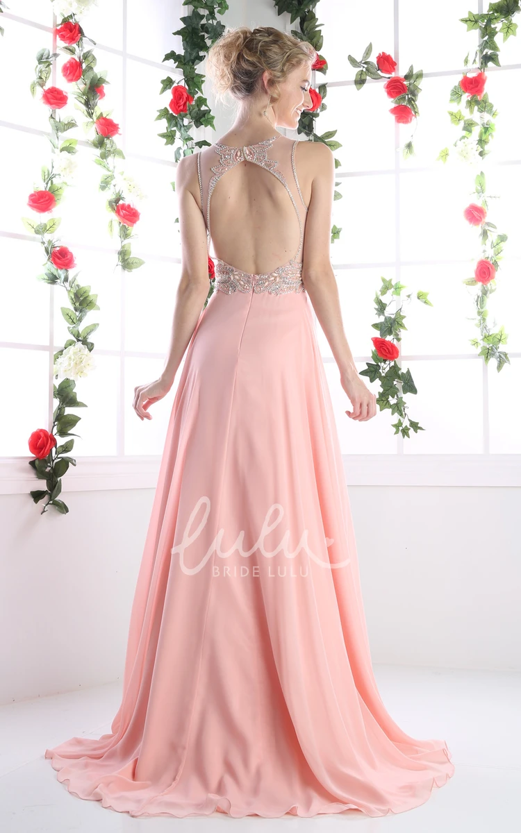 Sleeveless Chiffon A-Line Dress with Keyhole Ruching and Beading Prom Dress