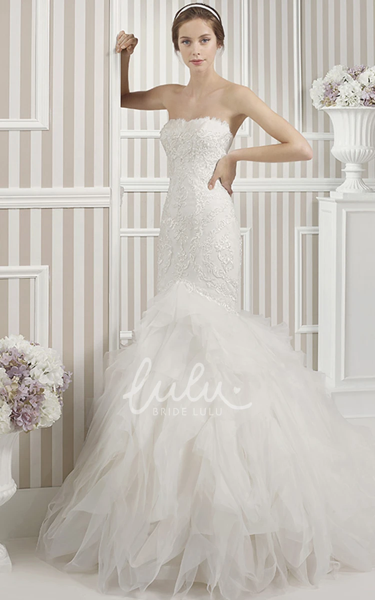 Ruffled Tulle Wedding Dress with Appliques and Backless Style Mermaid Sleeveless