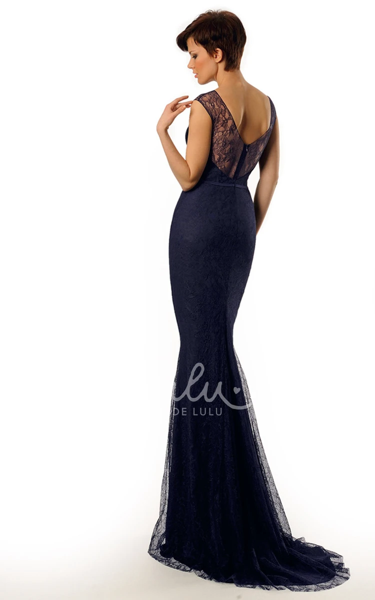 Sleeveless Sheath Lace Prom Dress with Scoop-Neck