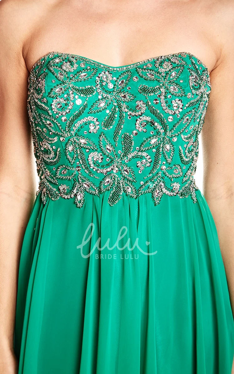 Chiffon Prom Dress with Beaded Strapless Design and Lace-Up Back