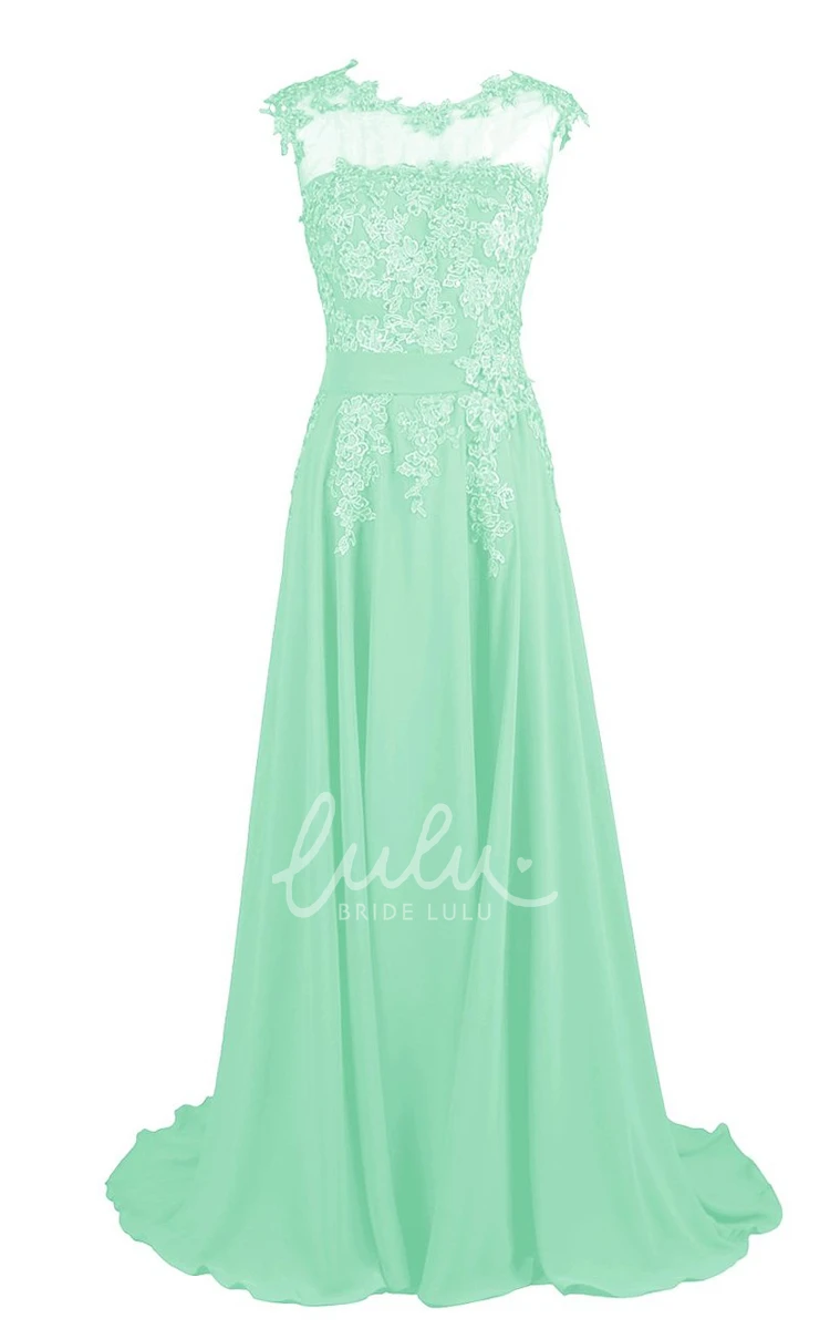 Beaded A-line Bridesmaid Dress with Lace Appliques Cap-sleeved and Classy