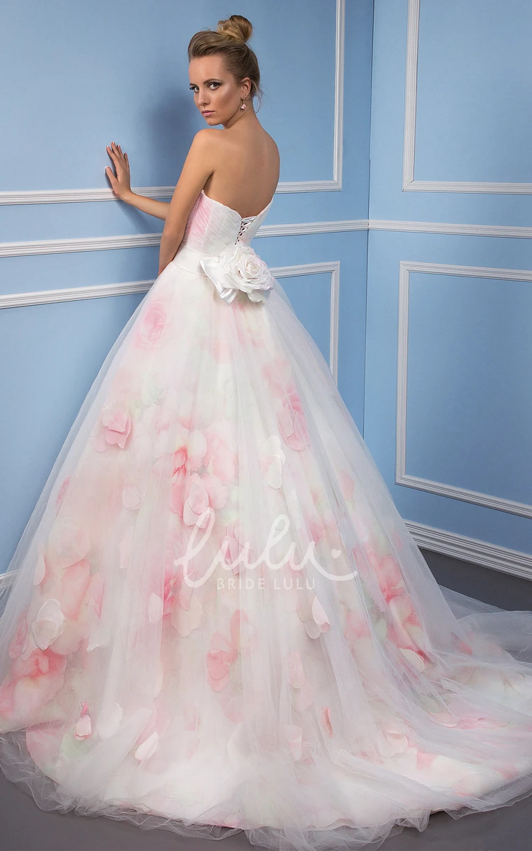 Sweetheart Tulle Wedding Dress with Flower and Lace Up A-Line Bridal Gown
