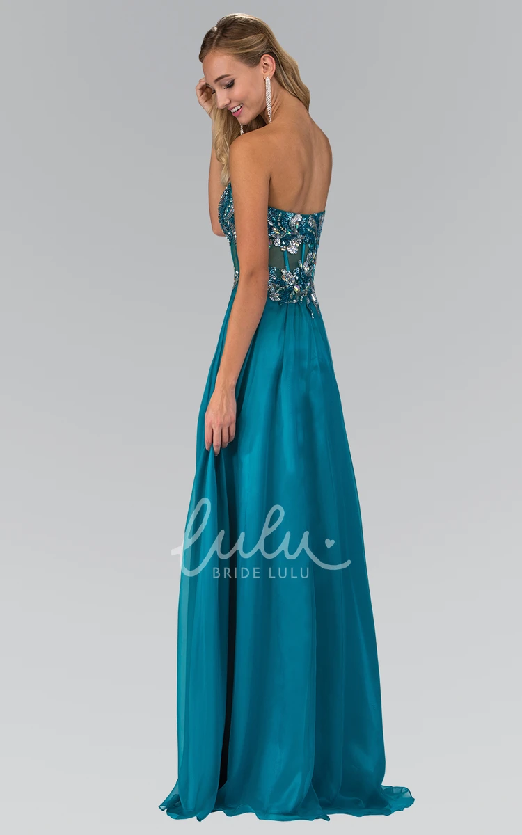 Backless Chiffon Sheath Prom Dress with Beading and Front Split