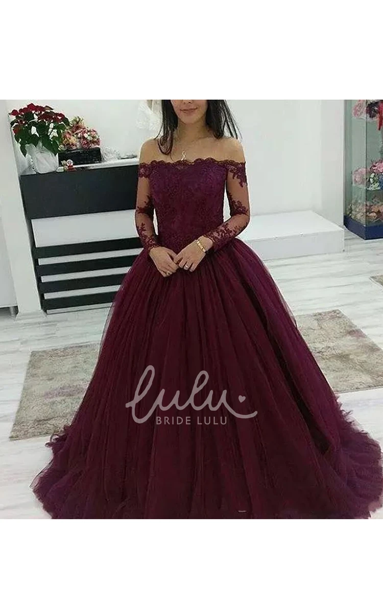 Beaded Tulle Off-the-shoulder Cap Sleeve Ball Gown Formal Dress