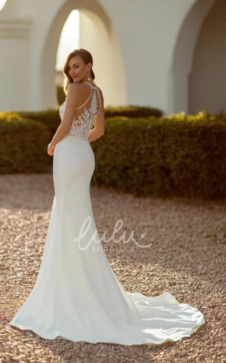 Mermaid Bridal Gown Halter Sleeveless Sweep Train with Elegant Button Back