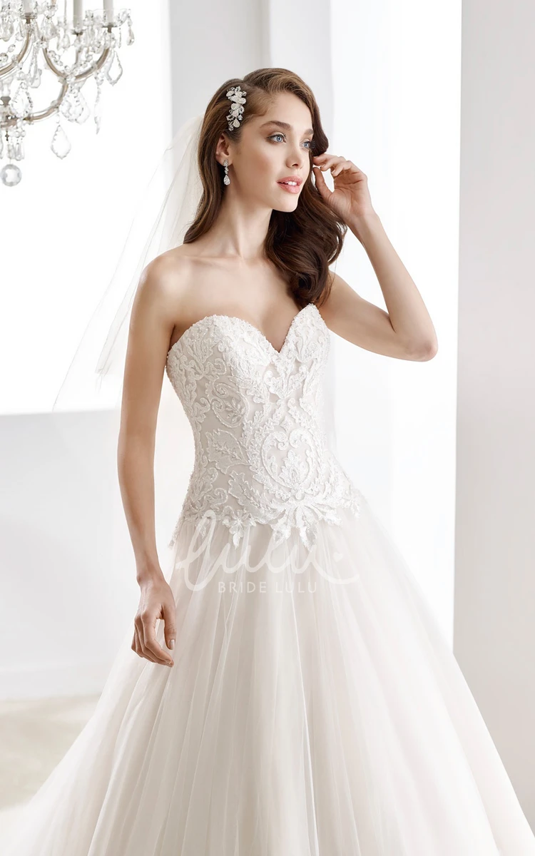 Embroidered Lace Bodice Open Back Sweetheart A-line Bridal Dress