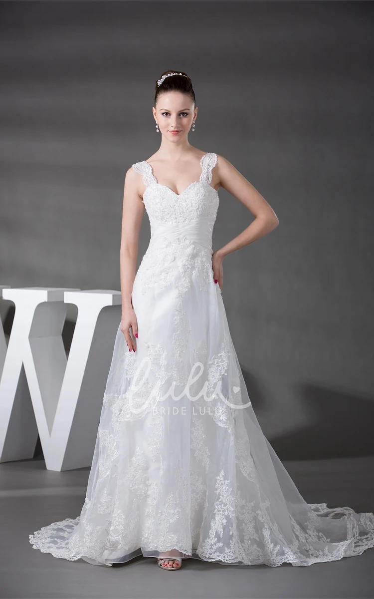 Lace A-Line Wedding Gown with Ruching and Beading Strapped Sleeveless