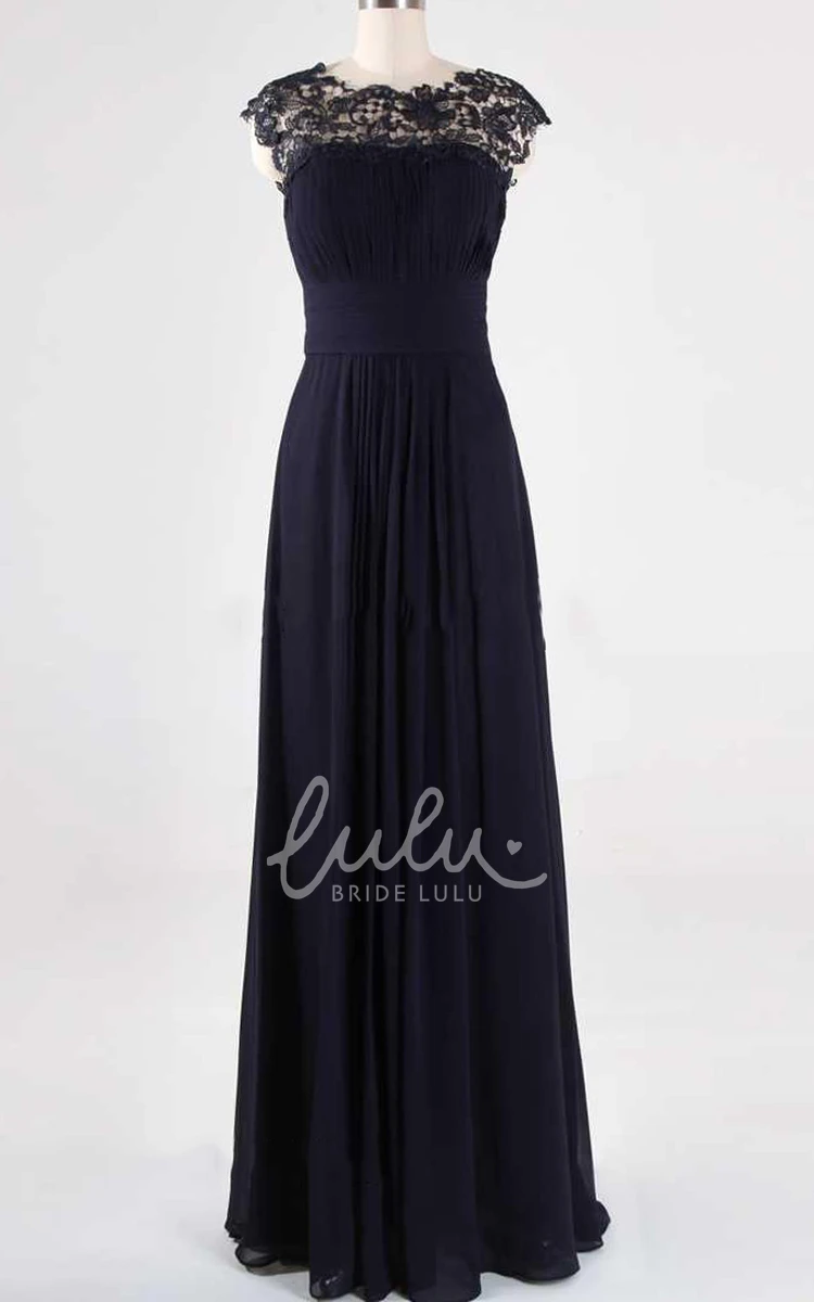 Navy Georgette Lace Bridesmaid Dress Custom Sizes Available