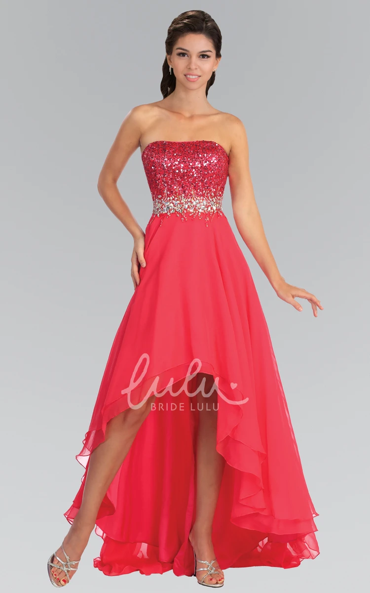 High-Low Chiffon A-Line Sleeveless Dress with Sequins and Beading