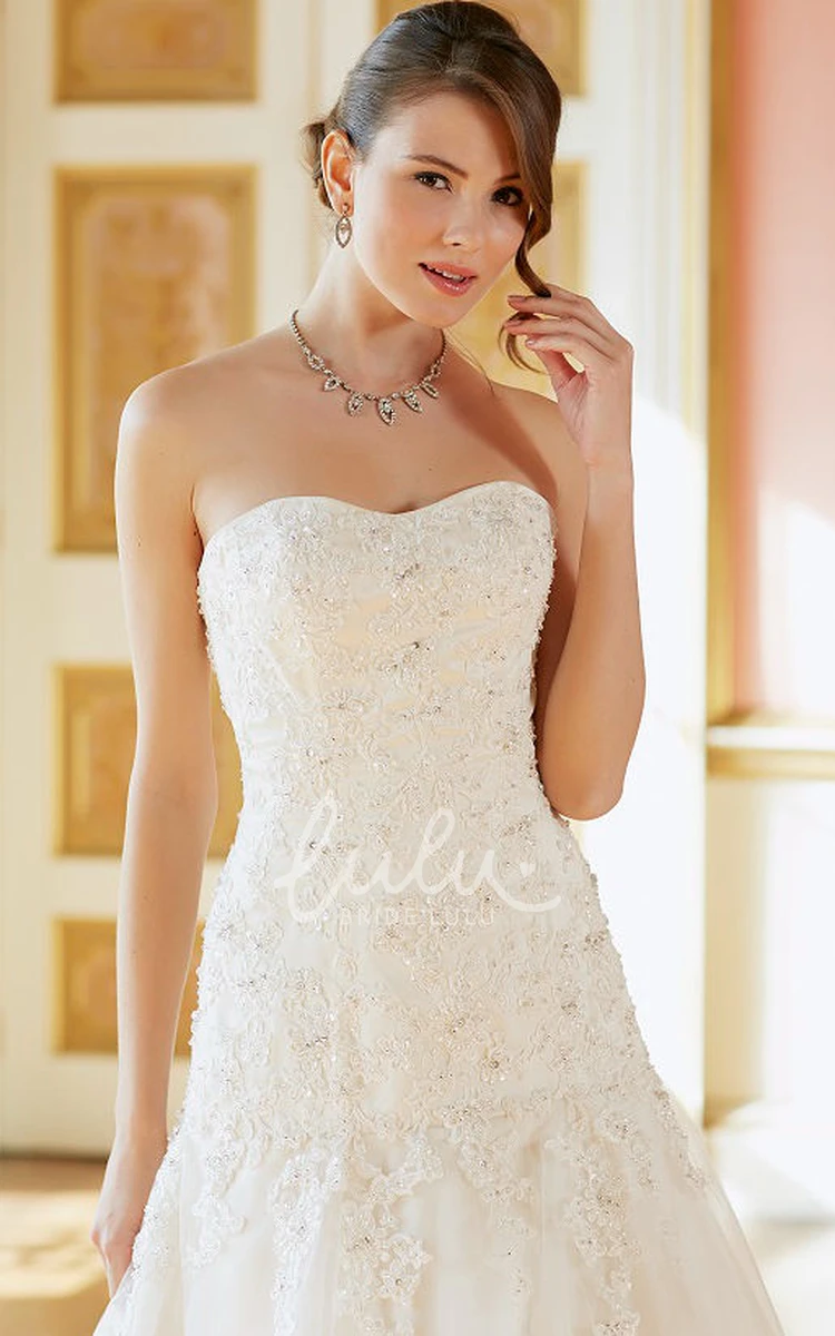 Strapless Beaded Tulle Wedding Dress with Sleeveless Design