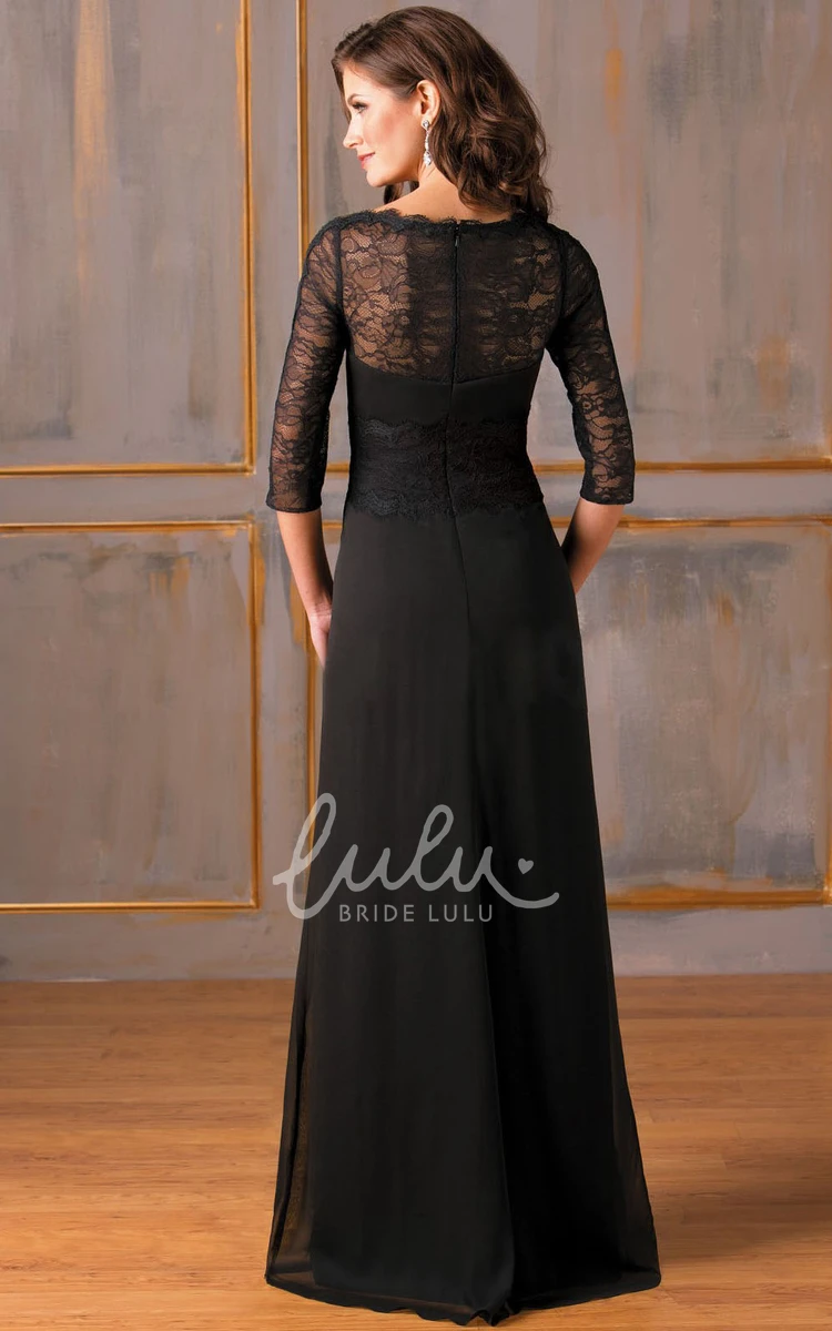 Chiffon Lace Mother Of The Bride Dress with Sleeves and Sweep Train