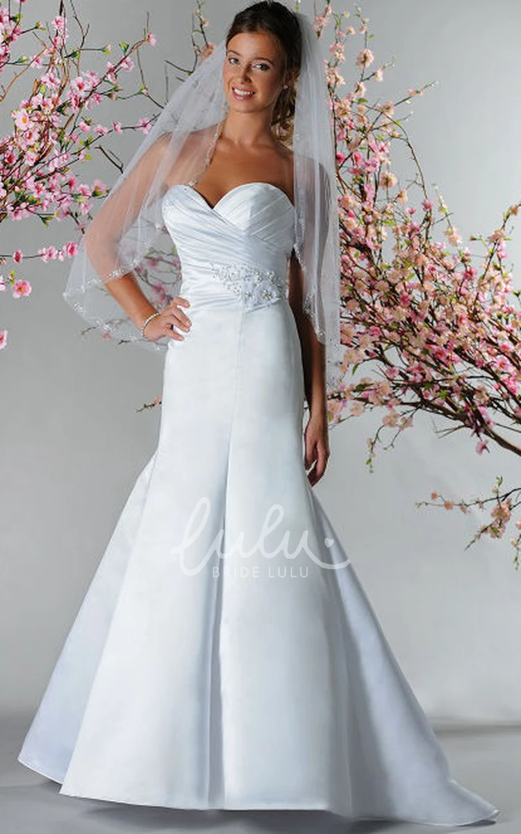 Mermaid Satin Bridal Gown with Flowers Pearls and Sweetheart Top