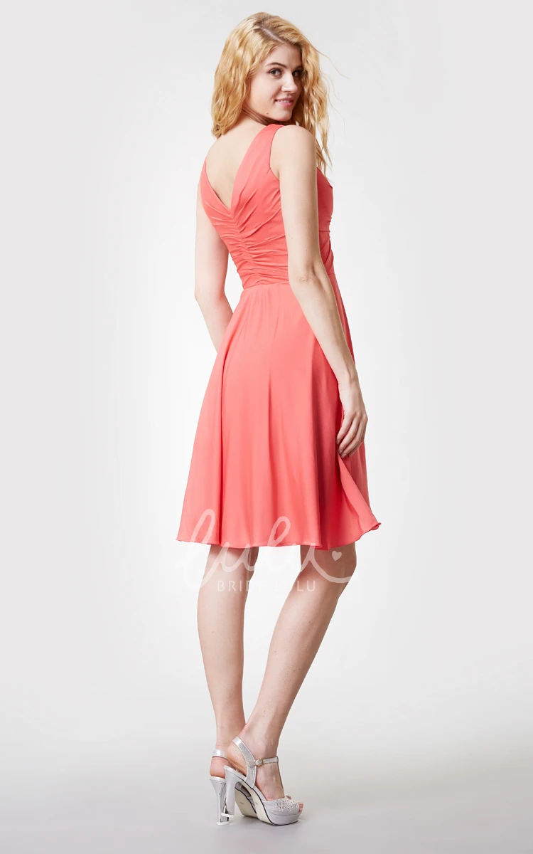 Ruched V Neck Sleeveless Jersey Bridesmaid Dress with Knot Detail Elegant and Classy