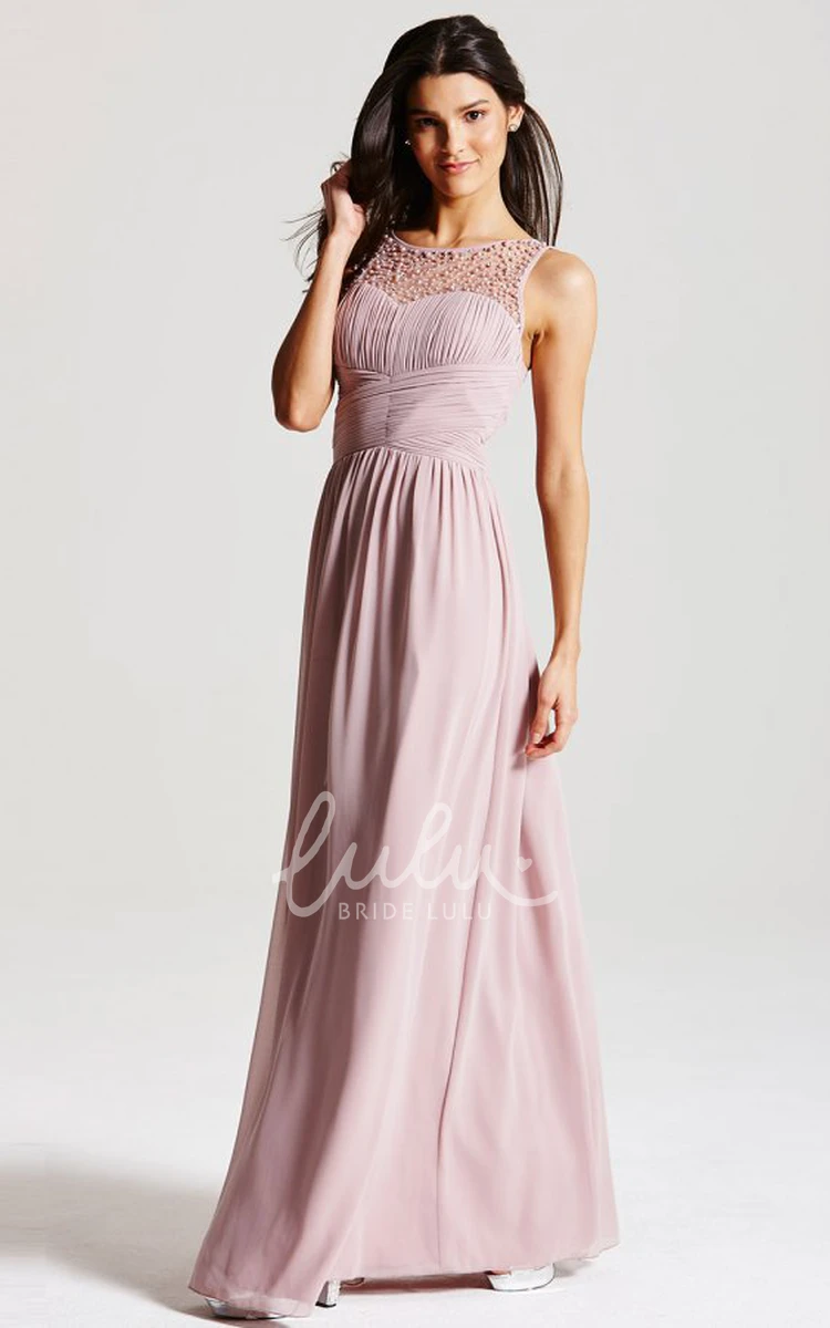 Bateau Neck Chiffon Bridesmaid Dress with Beading and Straps