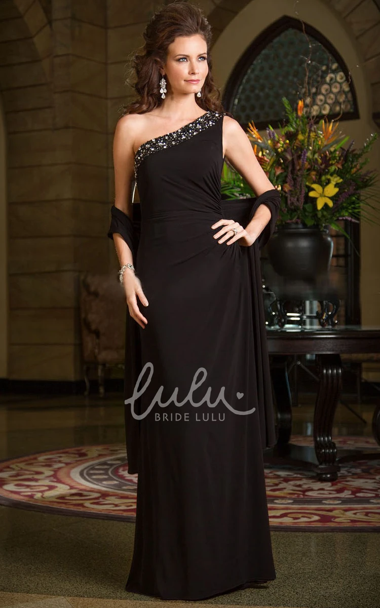 Crystal One-Shoulder Mother Of The Bride Dress with Shawl