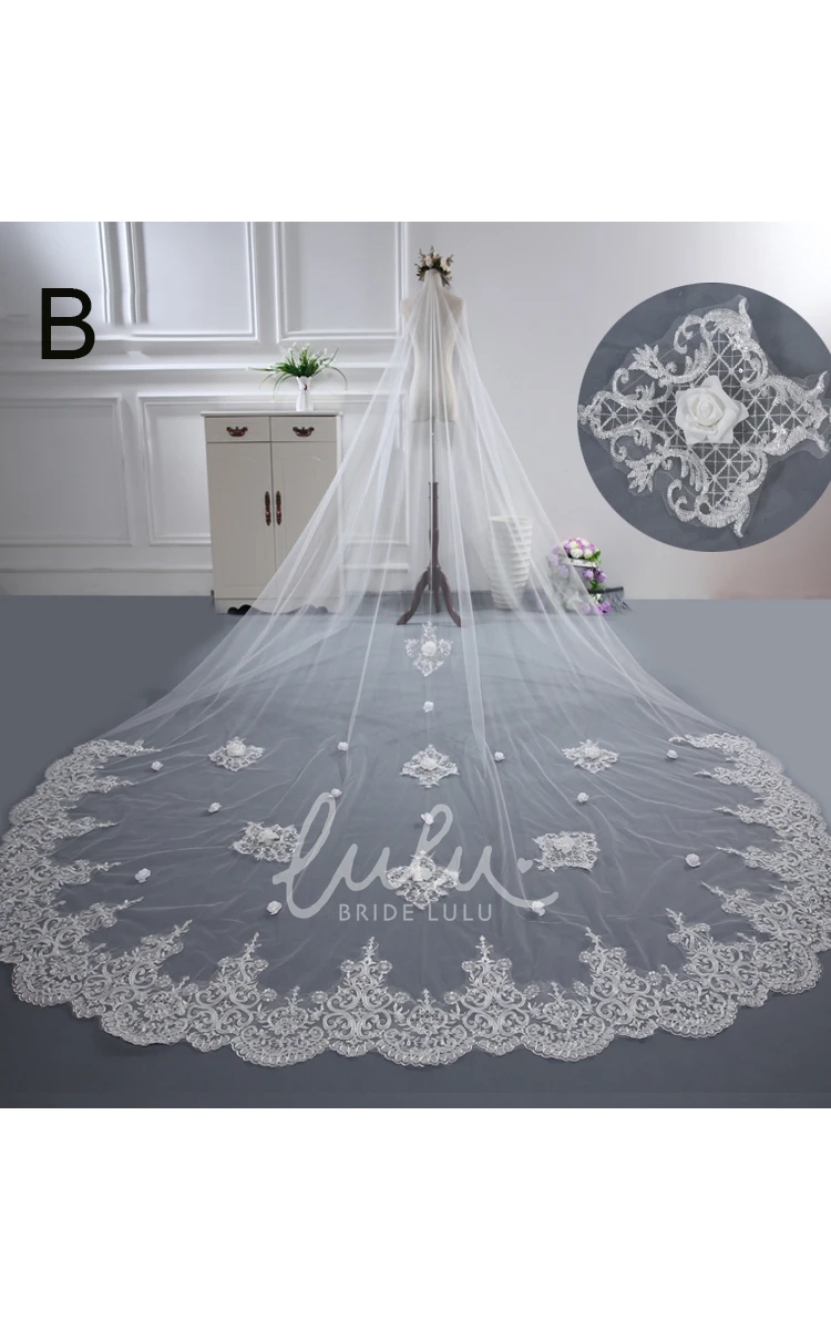 Western Style Lace Applique Trailing Veil Elegant Wedding Dress Addition