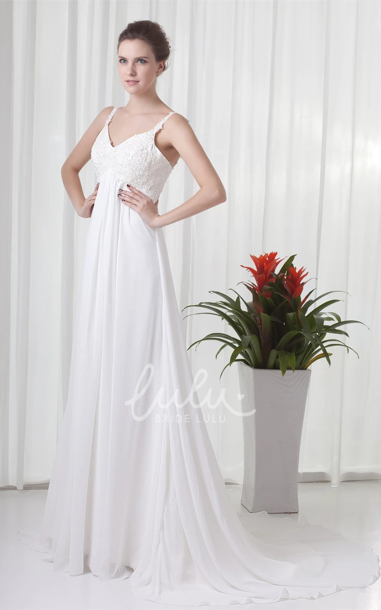 Maternity Formal Dress with Empire Chiffon and Appliques Spaghetti-Strap