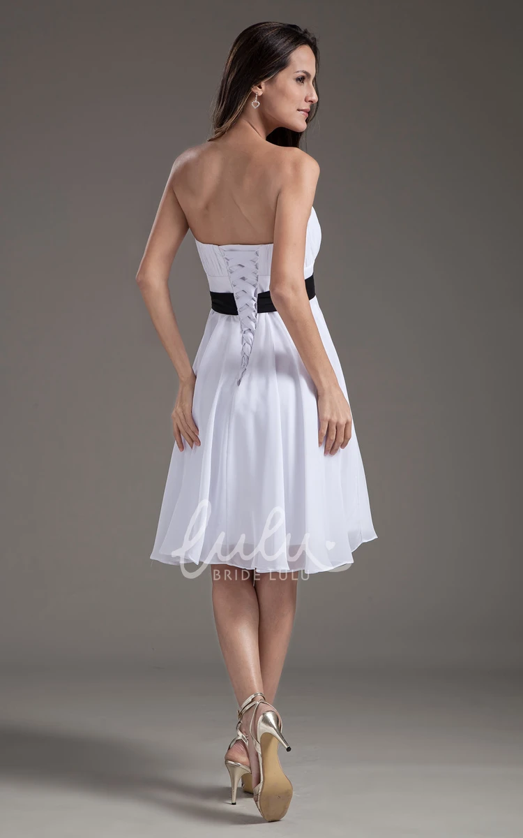 Strapless Chiffon Bridesmaid Dress with Bow and Sash Casual Knee-Length Dress