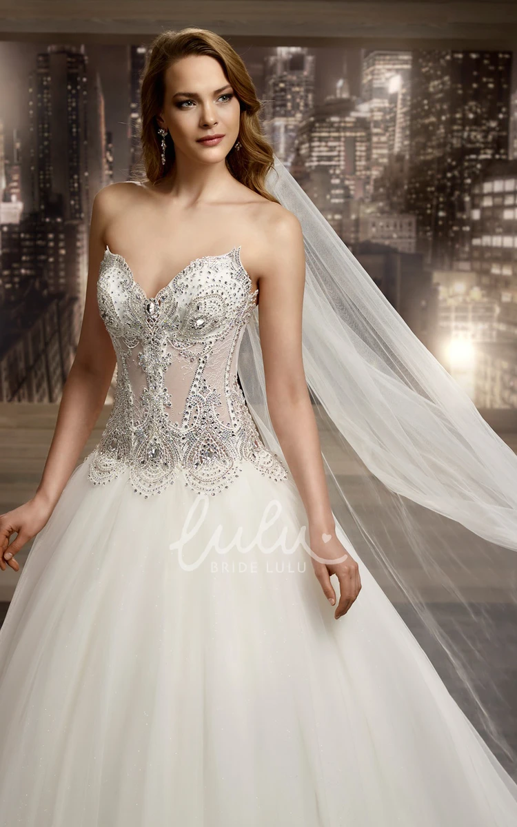 Beaded Corset A-Line Wedding Dress Sweetheart Brush Train