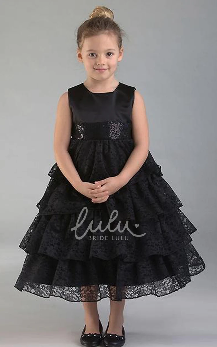 Lace Flower Girl Dress Tea-Length Women's Elegant