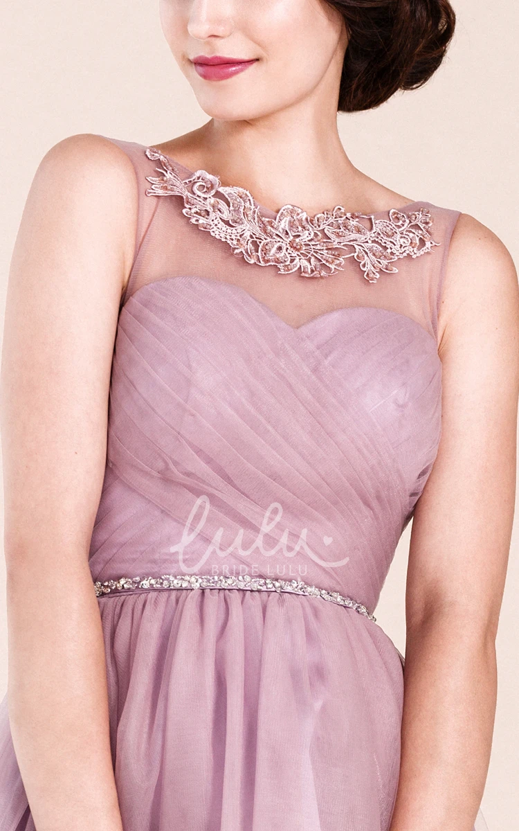 High Neck A-line Tulle Bridesmaid Dress Short & Elegant