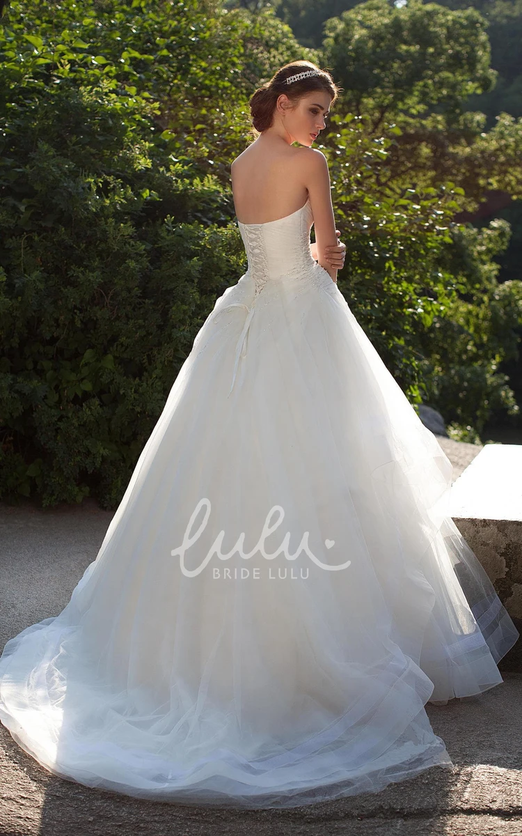 Lace-Up Sweetheart A-Line Tulle Wedding Dress with Beading and Side Draping