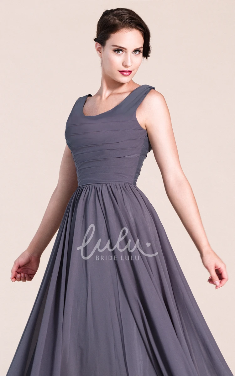 Sleeveless A-line Ruched Bridesmaid Dress with Scoop Neck