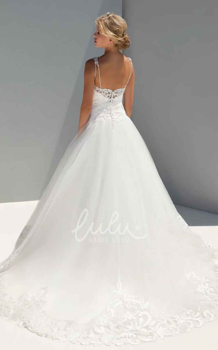 Tulle A-Line Wedding Dress with Sequins and Ruching Floor-Length Bridal Gown
